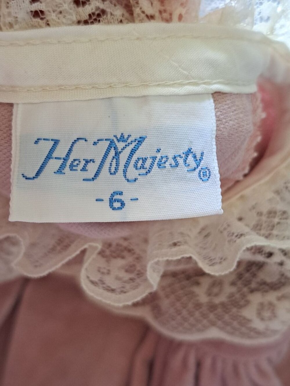 Vtg 60's Majesty Pink Rose Velvet Girls Dress With Lace Collar Cuffs Size 6 USA - Picture 8 of 9
